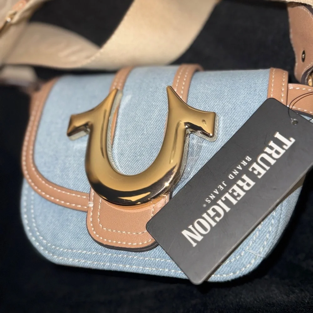 True Religion Denim and Tan Crossbody Bag